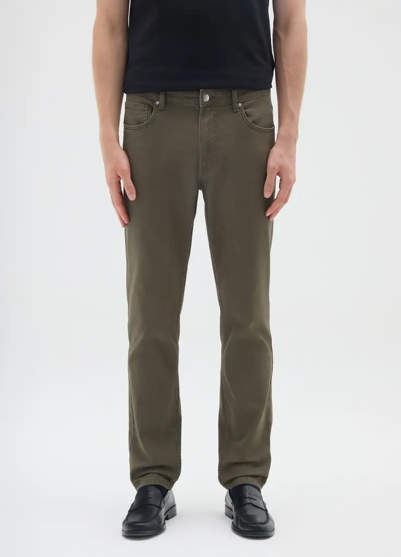 Pantaloni In Cotone Elasticizzato Verdi Slim Fit, Uomo, Verde miniatura 2