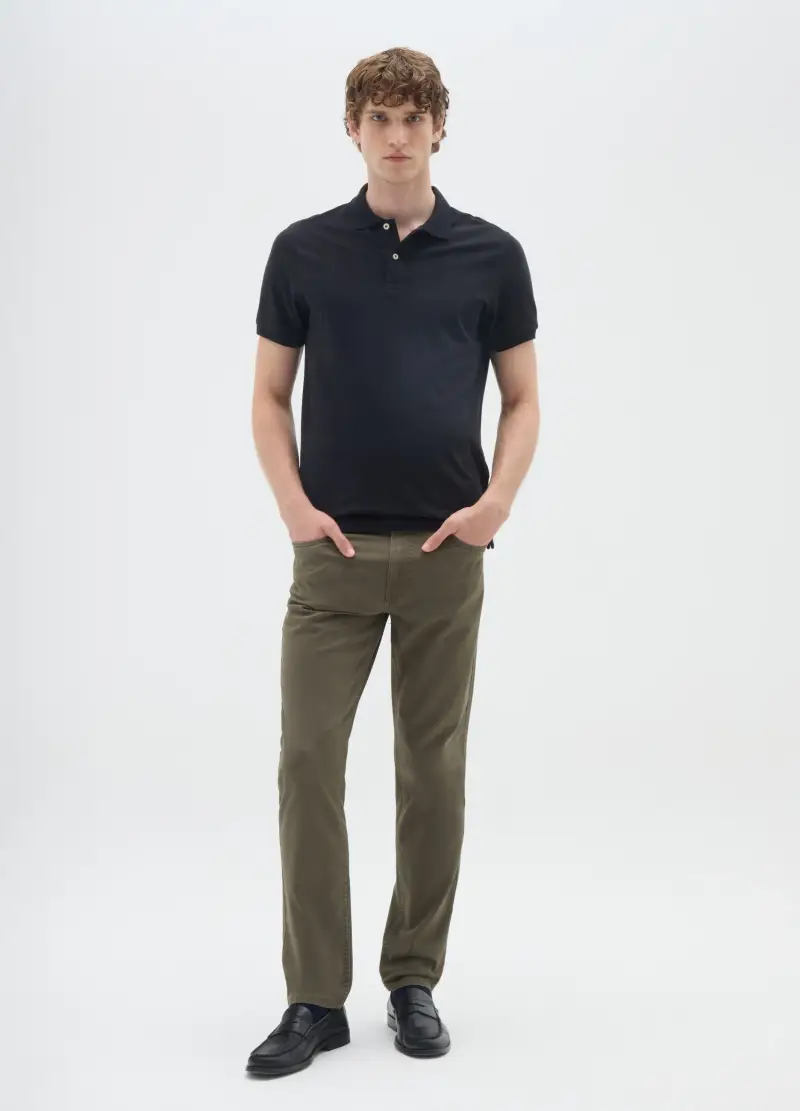 Pantaloni In Cotone Elasticizzato Verdi Slim Fit, Uomo, Verde