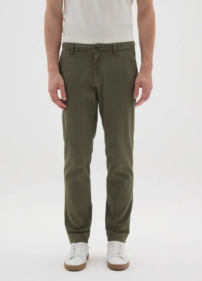 Pantaloni In Cotone Elasticizzato Verdi Slim Fit, Uomo, Verde miniatura 2