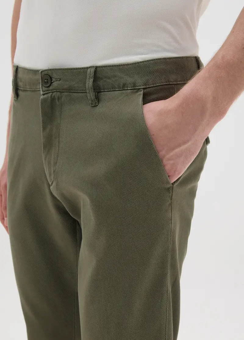 Pantaloni In Cotone Elasticizzato Verdi Slim Fit, Uomo, Verde miniatura 3