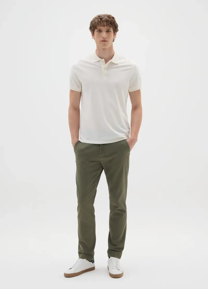 Pantaloni In Cotone Elasticizzato Verdi Slim Fit, Uomo, Verde