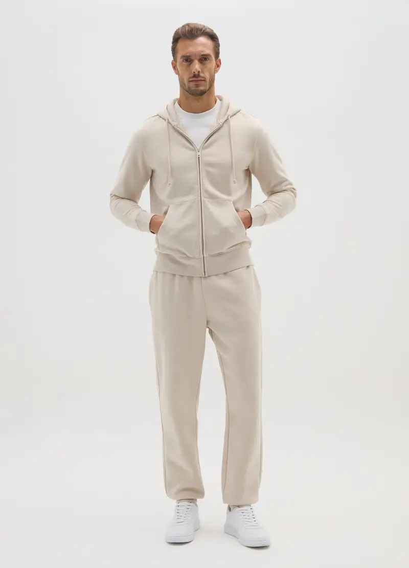 Pantaloni In Misto Cotone Beige Regular Fit, Uomo, Beige