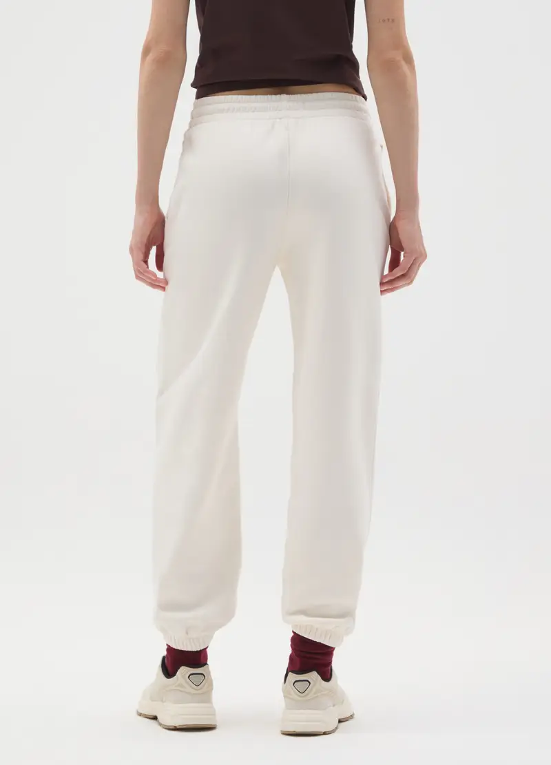 Pantaloni In Misto Cotone Bianchi Regular Fit, Donna, Bianco miniatura 3