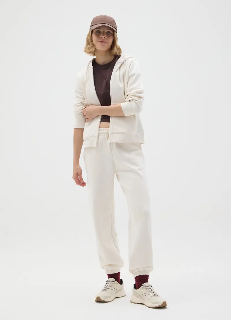 Pantaloni In Misto Cotone Bianchi Regular Fit, Donna, Bianco