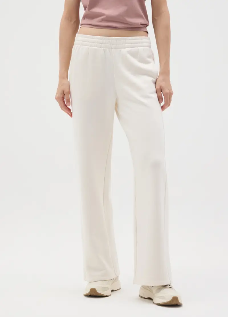 Pantaloni In Misto Cotone Bianchi Relaxed, Donna, Bianco miniatura 2