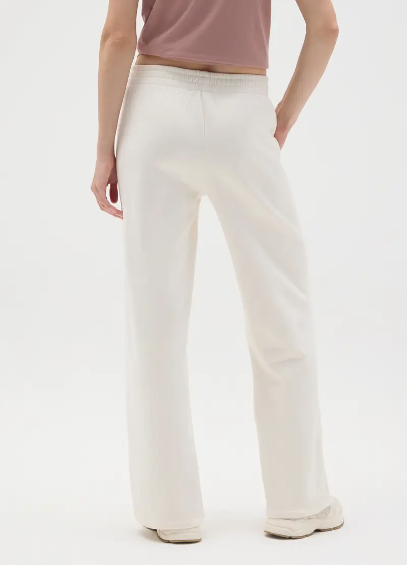 Pantaloni In Misto Cotone Bianchi Relaxed, Donna, Bianco miniatura 3