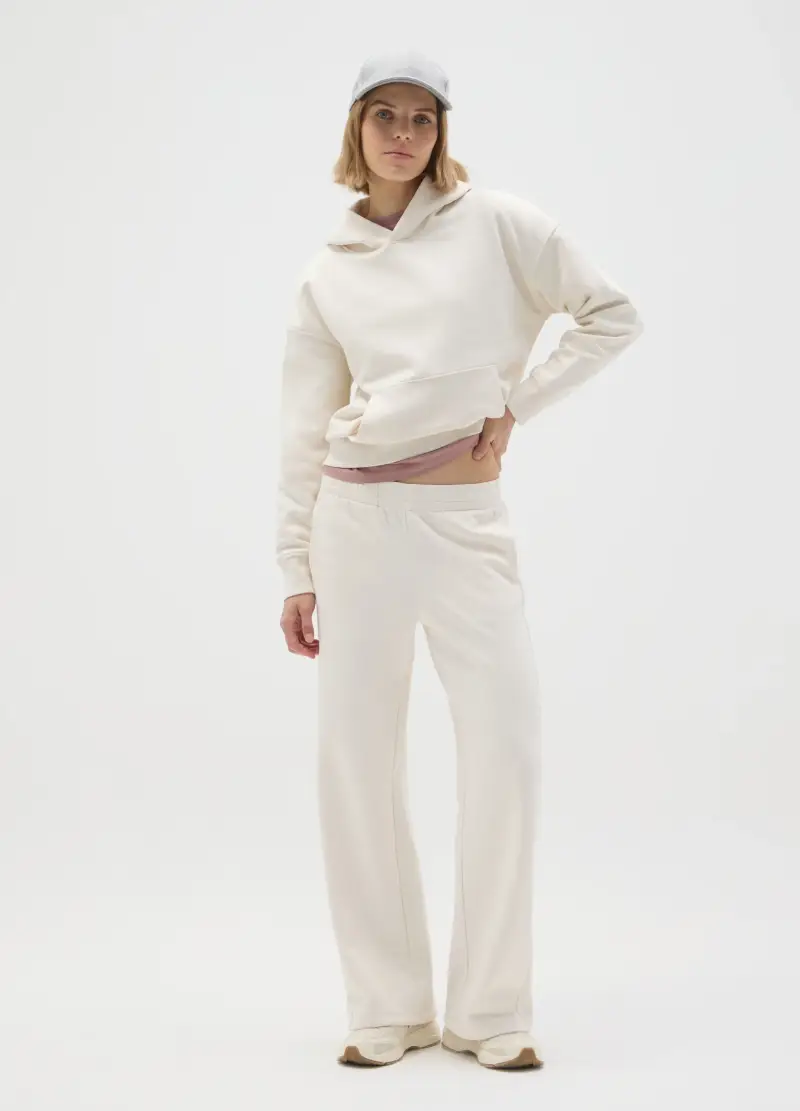 Pantaloni In Misto Cotone Bianchi Relaxed, Donna, Bianco
