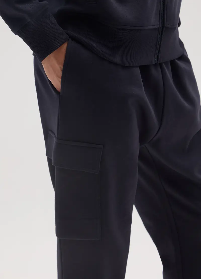 Pantaloni In Misto Cotone Blu Con Tasche Cargo, Uomo, Blu miniatura 3