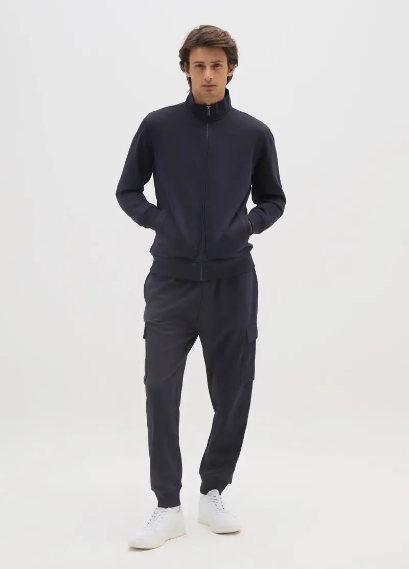 Pantaloni In Misto Cotone Blu Con Tasche Cargo, Uomo, Blu