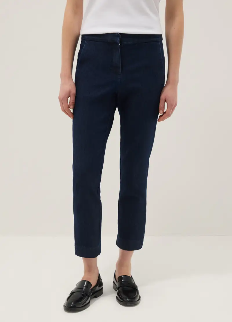 Pantaloni In Misto Cotone Denim Elasticizzato Blu Slim Fit, Donna, Blu miniatura 2