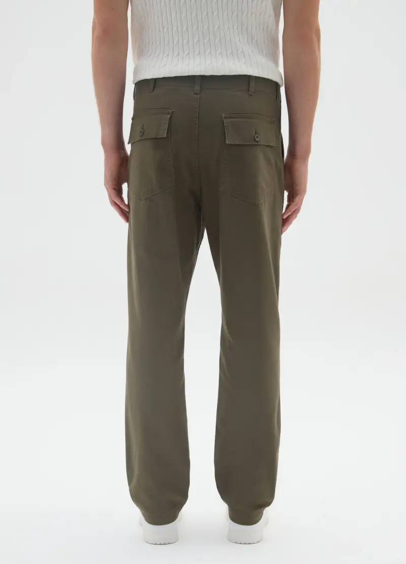 Pantaloni In Misto Cotone Elasticizzato Verdi Baggy, Uomo, Verde miniatura 3