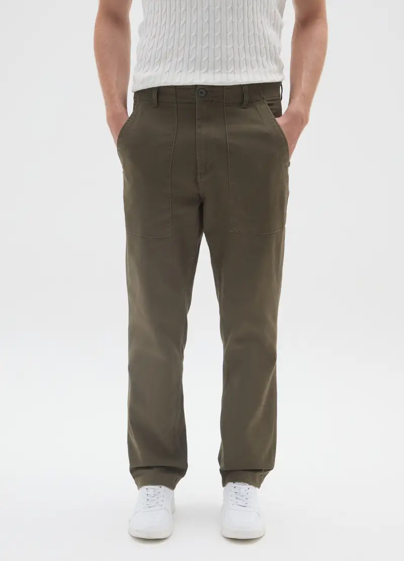 Pantaloni In Misto Cotone Elasticizzato Verdi Baggy, Uomo, Verde miniatura 2