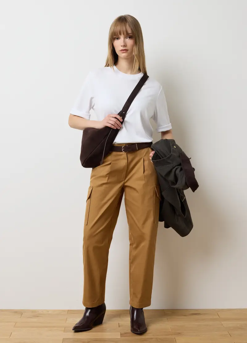 Pantaloni In Misto Cotone Marroni Regular Fit, Donna, Marrone