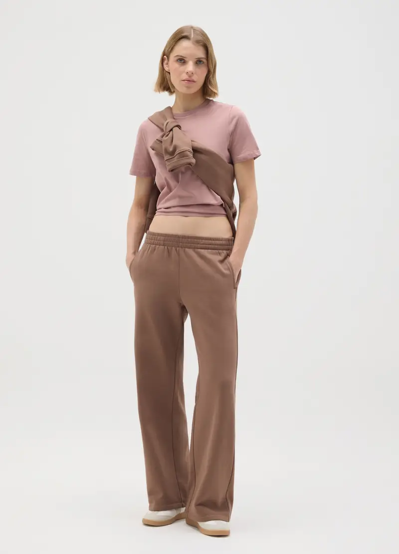 Pantaloni In Misto Cotone Multicolor Relaxed, Donna, Marrone