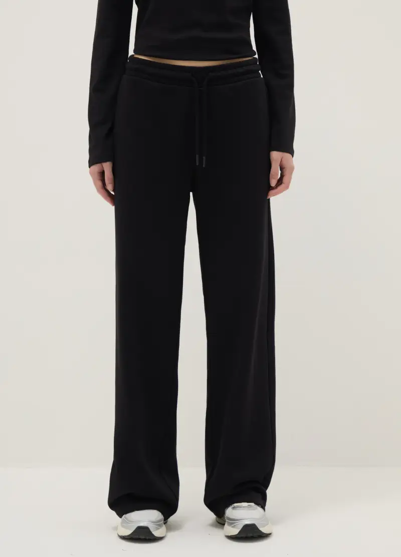 Pantaloni In Misto Cotone Neri Regular Fit, Donna, Nero miniatura 2