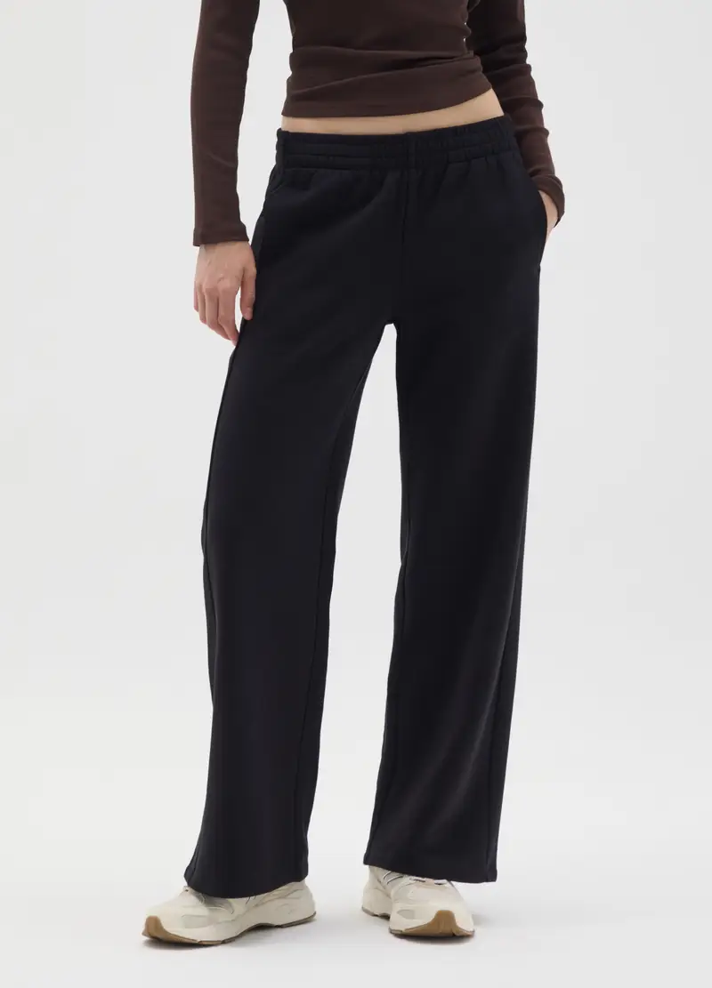 Pantaloni In Misto Cotone Neri Relaxed, Donna, Nero miniatura 2