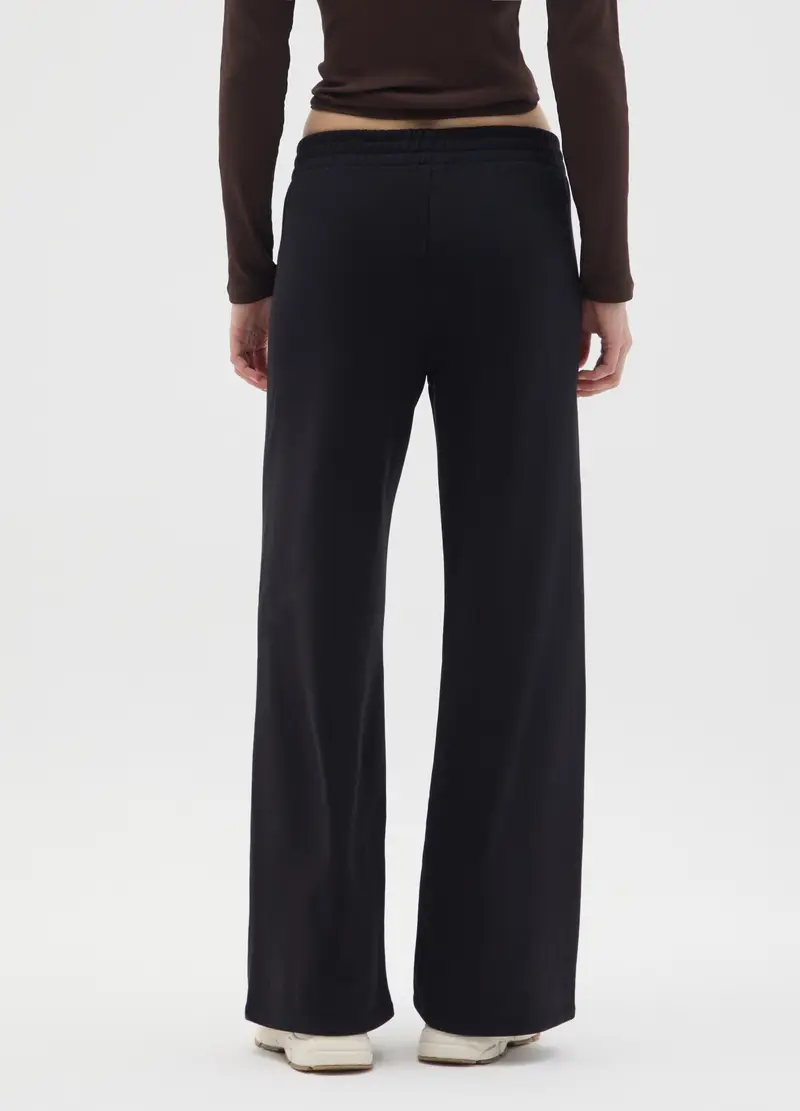 Pantaloni In Misto Cotone Neri Relaxed, Donna, Nero miniatura 3