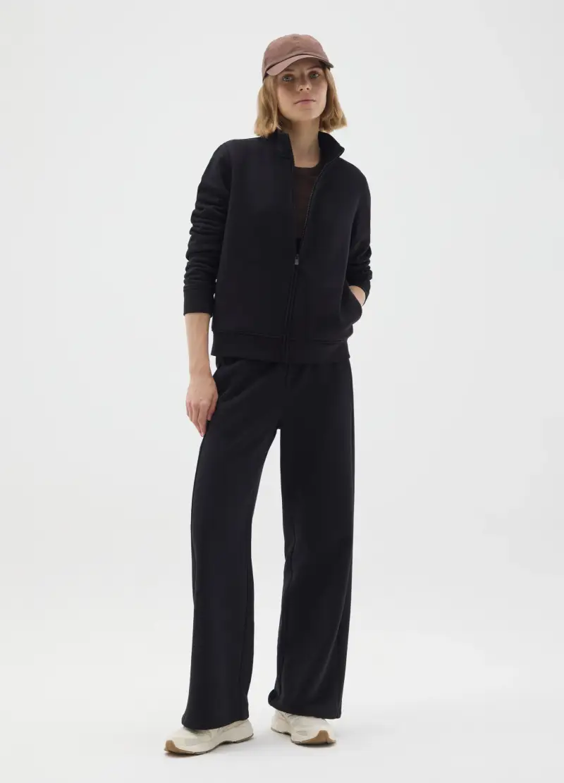 Pantaloni In Misto Cotone Neri Relaxed, Donna, Nero