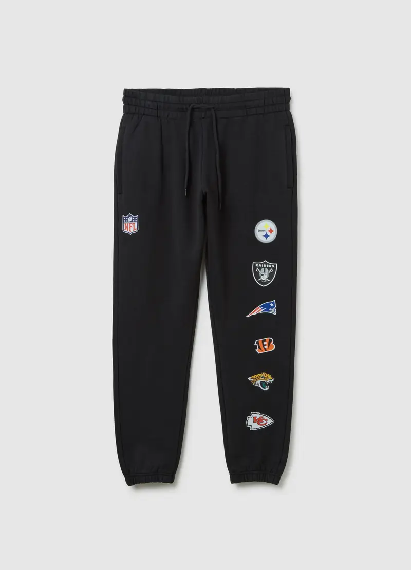 Pantaloni In Misto Cotone Nero Con Loghi Nfl, Unisex, Nero