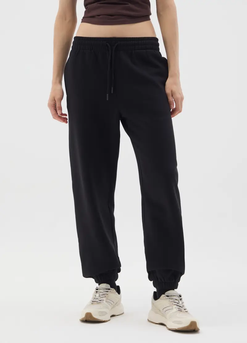 Pantaloni In Misto Cotone Nero Regular Fit, Donna, Nero miniatura 2