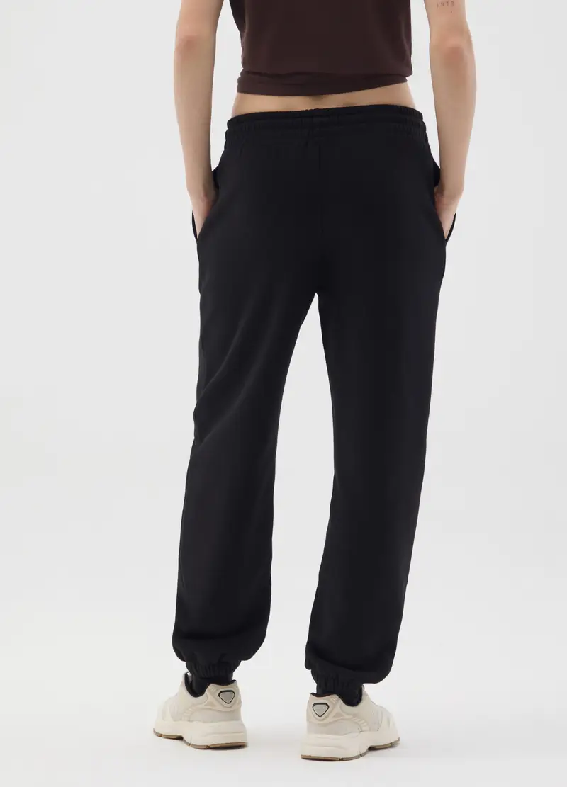 Pantaloni In Misto Cotone Nero Regular Fit, Donna, Nero miniatura 3