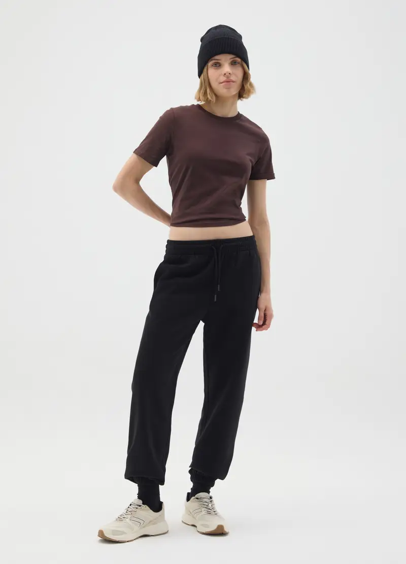 Pantaloni In Misto Cotone Nero Regular Fit, Donna, Nero