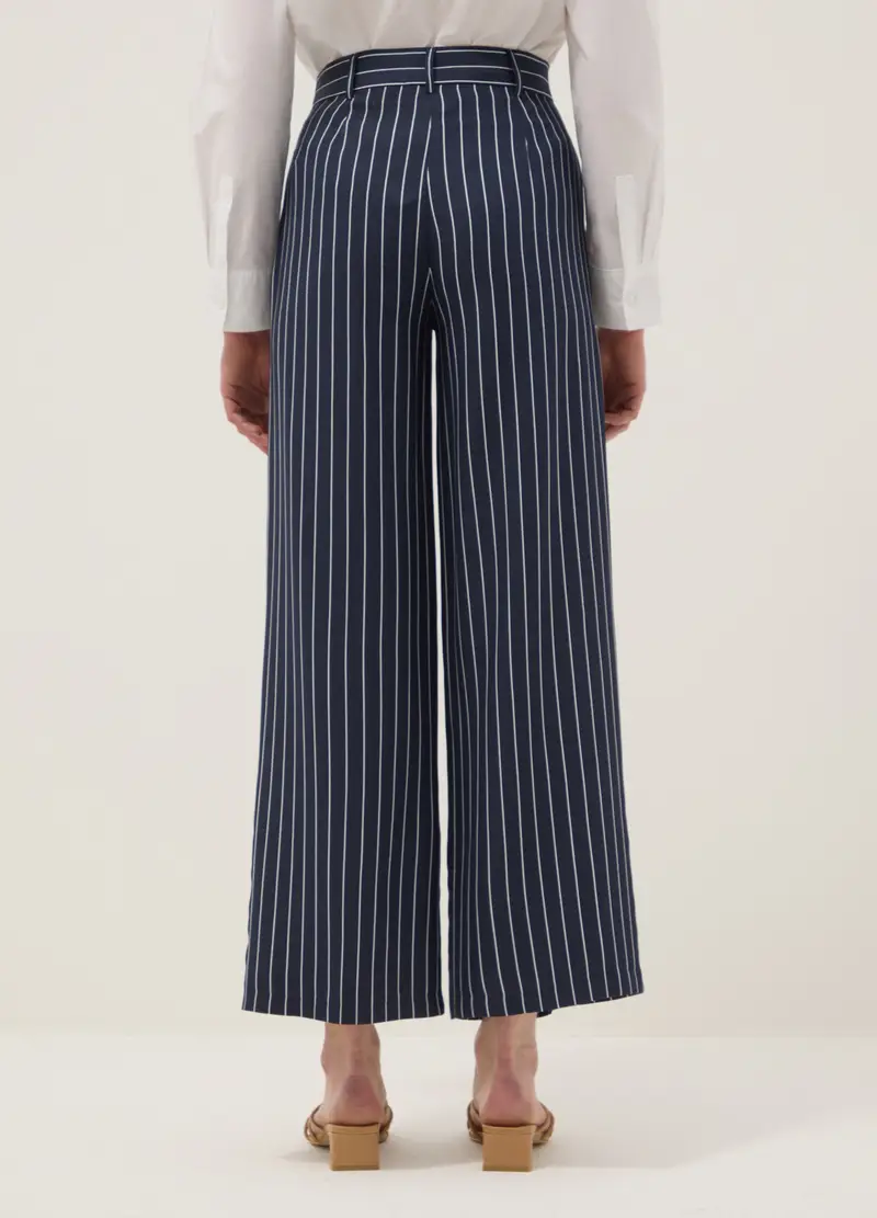 Pantaloni In Misto Viscosa A Righe Multicolor Oversize Fit, Donna, Multicolor miniatura 3