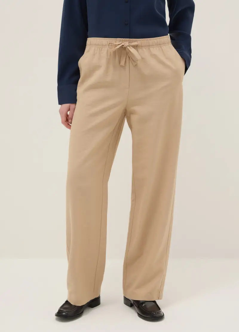 Pantaloni In Misto Viscosa Beige Regular Fit, Donna, Beige miniatura 2