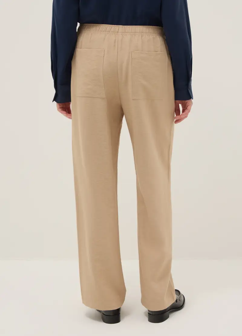 Pantaloni In Misto Viscosa Beige Regular Fit, Donna, Beige miniatura 3