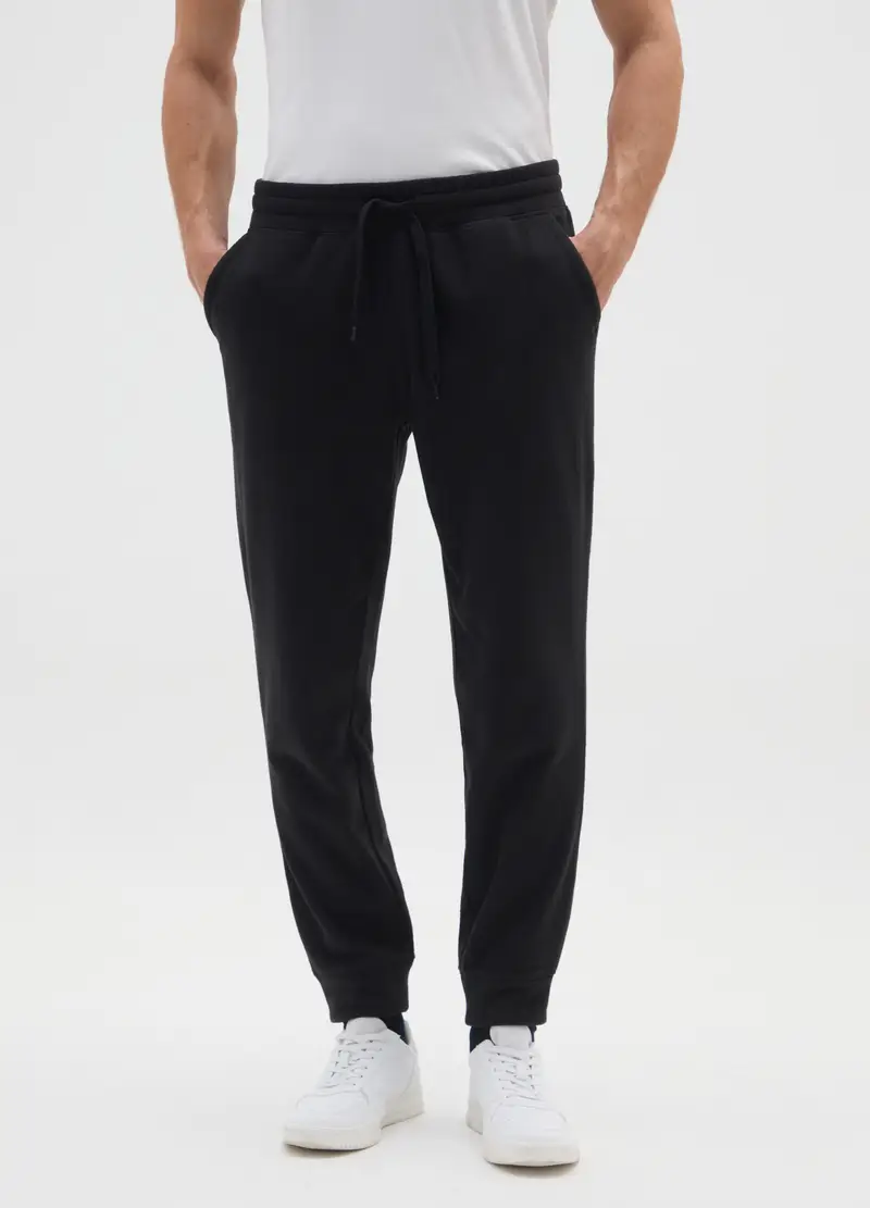 Pantaloni In Pile Neri Regular Fit Con Vita Elastica, Uomo, Nero miniatura 2
