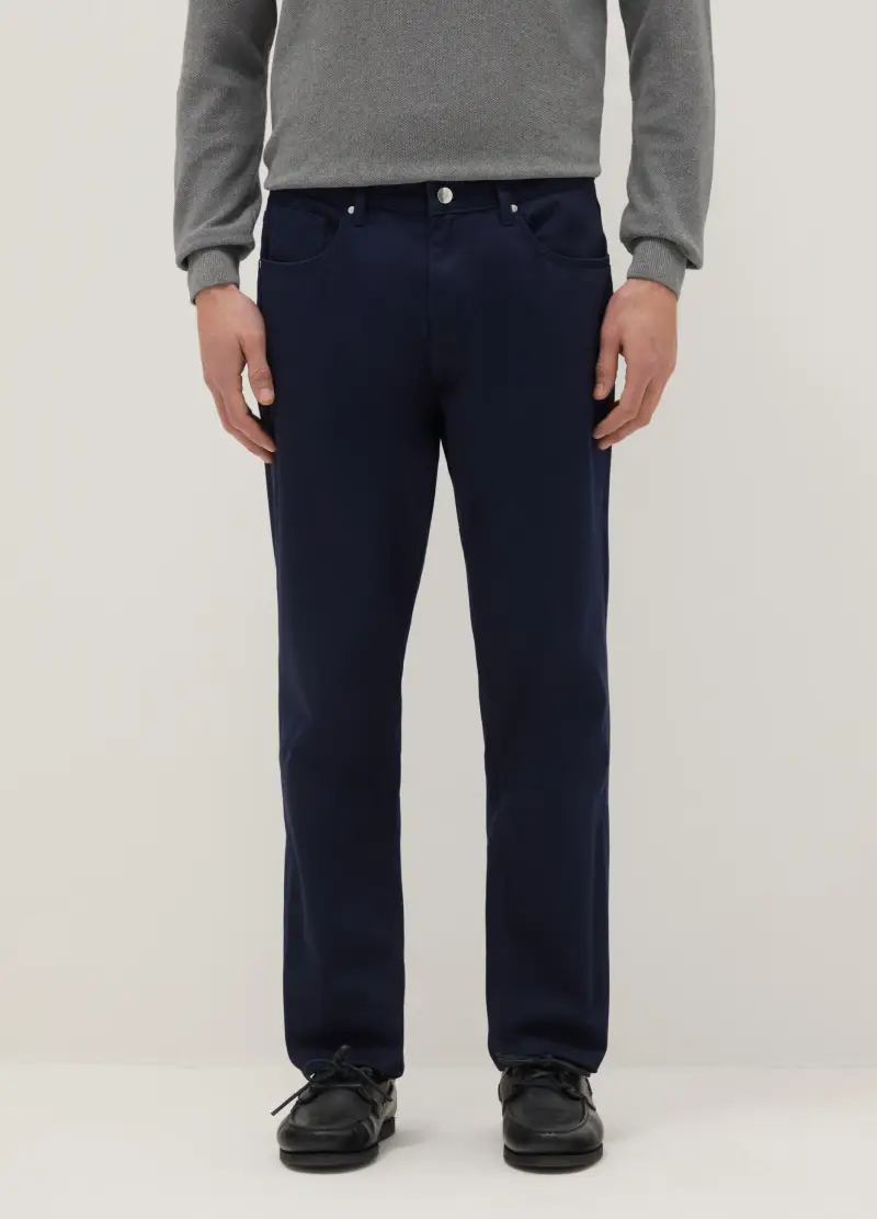 Pantaloni In Puro Cotone Blu Regular Fit, Uomo, Blu miniatura 2