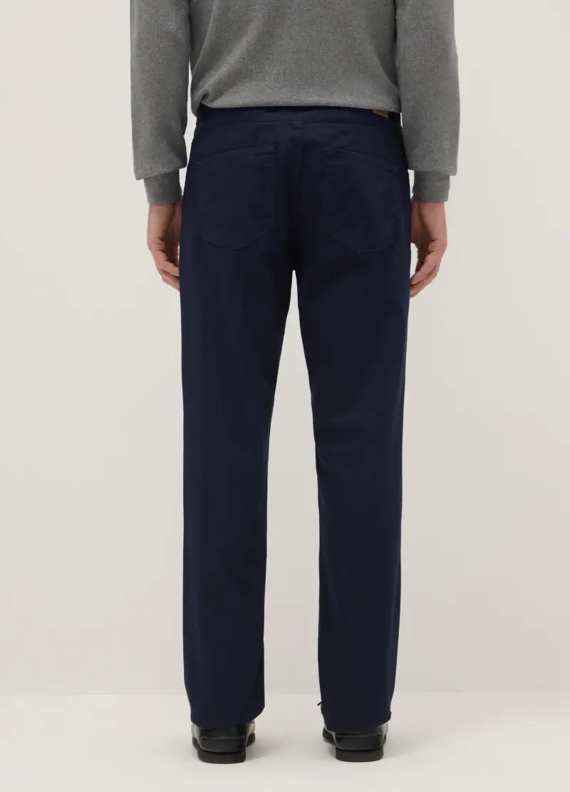 Pantaloni In Puro Cotone Blu Regular Fit, Uomo, Blu miniatura 3