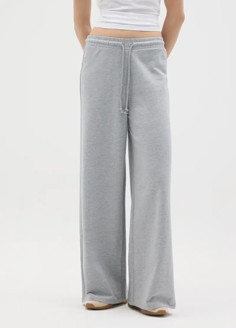 Pantaloni In Puro Cotone Grigi Regular Fit, Donna, Grigio miniatura 2