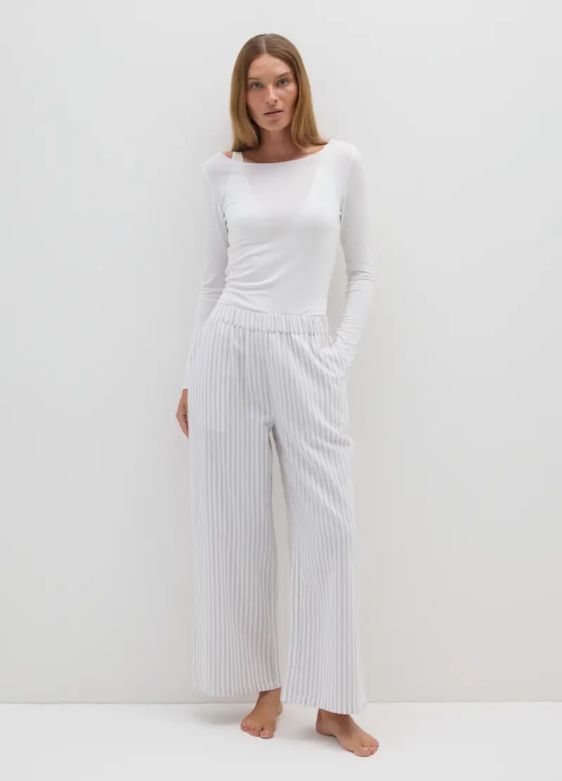 Pantaloni In Puro Cotone Grigi Regular Fit, Donna, Multicolor