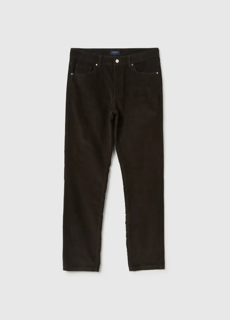 Pantaloni In Puro Cotone Marroni Slim Fit, Uomo, Marrone