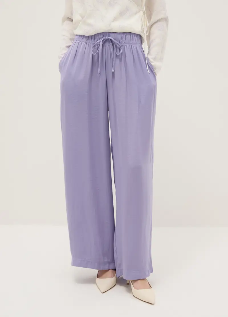 Pantaloni In Puro Cotone Viola Regular Fit, Donna, Viola miniatura 2