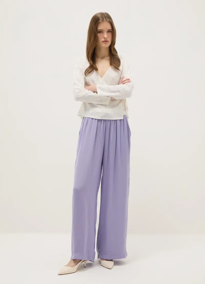 Pantaloni In Puro Cotone Viola Regular Fit, Donna, Viola