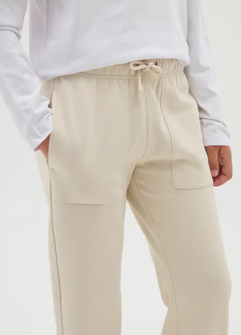 Pantaloni Jogger Da Ragazzo In Puro Cotone Beige Regular Fit, Bambino, Beige miniatura 3