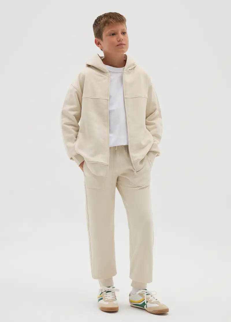 Pantaloni Jogger Da Ragazzo In Puro Cotone Beige Regular Fit, Bambino, Beige