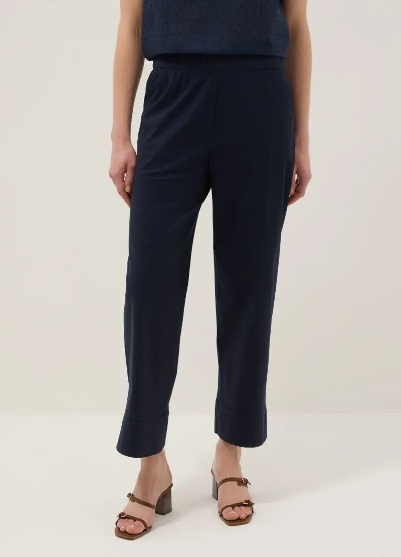 Pantaloni Jogger Dritti In Cotone Elasticizzato Blu, Donna, Blu miniatura 2