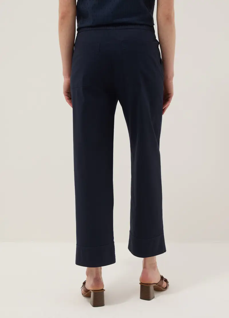 Pantaloni Jogger Dritti In Cotone Elasticizzato Blu, Donna, Blu miniatura 3