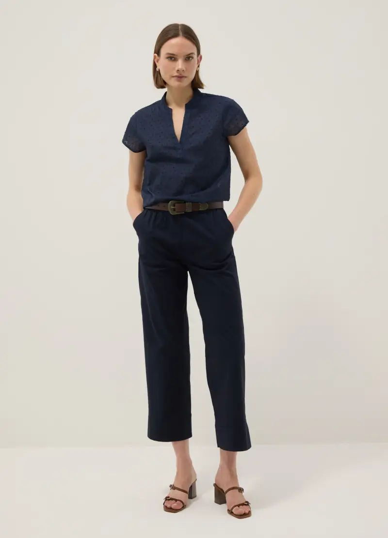 Pantaloni Jogger Dritti In Cotone Elasticizzato Blu, Donna, Blu