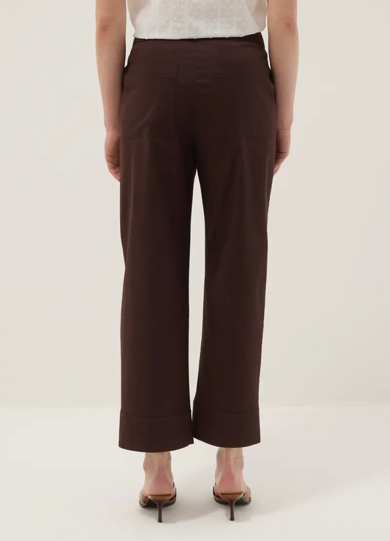 Pantaloni Jogger Dritti In Cotone Elasticizzato Marroni, Donna, Marrone miniatura 3