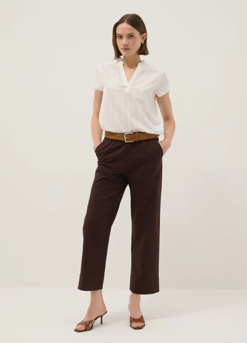 Pantaloni Jogger Dritti In Cotone Elasticizzato Marroni, Donna, Marrone