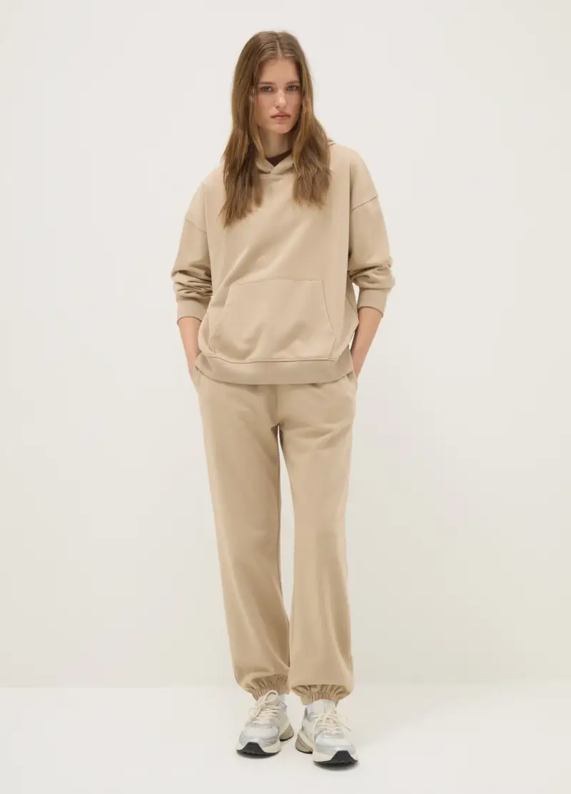 Pantaloni Jogger In Misto Cotone Beige Regular Fit, Donna, Beige