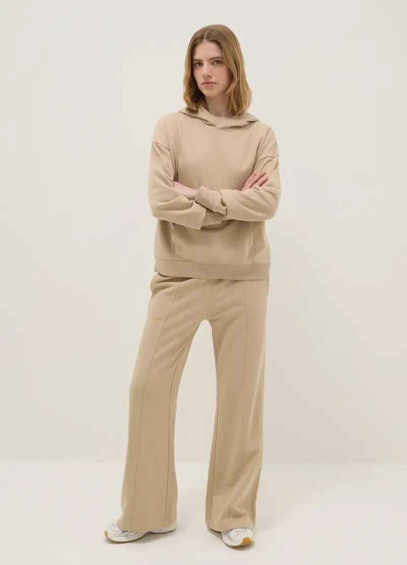 Pantaloni Jogger In Misto Cotone Beige Regular Fit, Donna, Beige