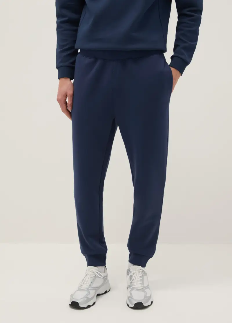 Pantaloni Jogger In Misto Cotone Blu Regular Fit, Uomo, Blu miniatura 2