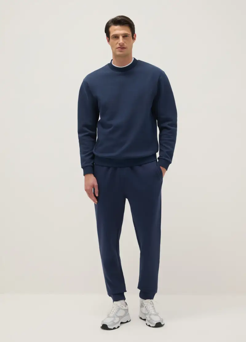 Pantaloni Jogger In Misto Cotone Blu Regular Fit, Uomo, Blu