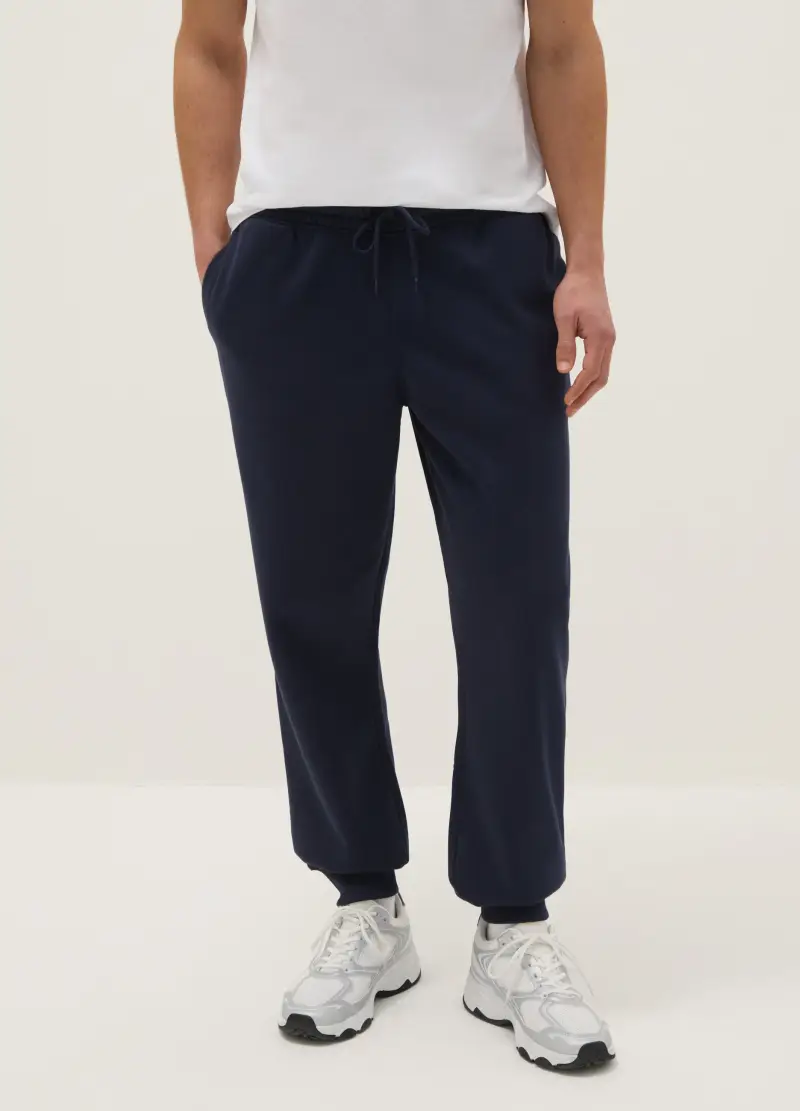 Pantaloni Jogger In Misto Cotone Blu Regular Fit, Uomo, Blu miniatura 2