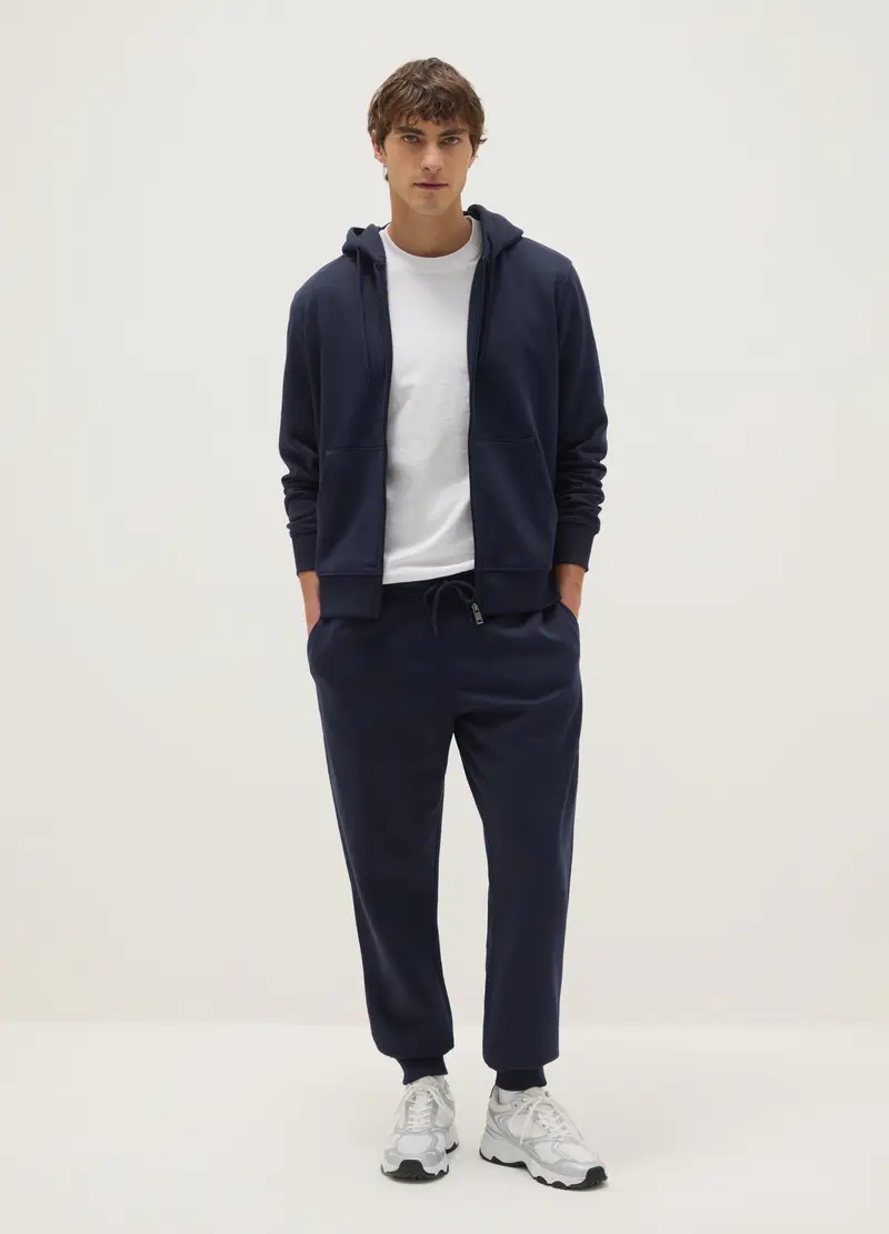Pantaloni Jogger In Misto Cotone Blu Regular Fit, Uomo, Blu